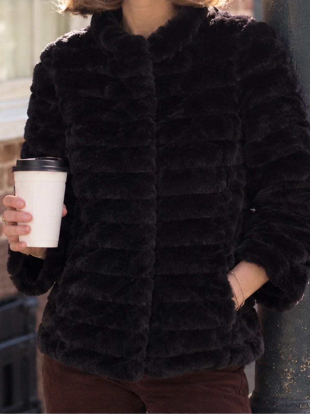 J McLaughlin Lux Faux-Fur Black Women's Jacket